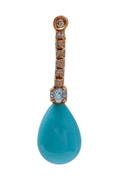 Turquoise, Aquamarine, Diamonds, 14 Kt Rose Gold Tennis Earrings.