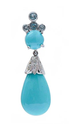 Turquoise, Aquamarine, Diamonds, Platinum Earrings.