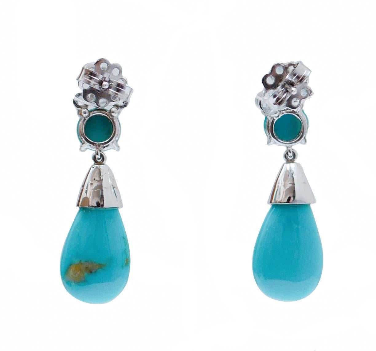Rétro Turquoise, aigue-marine, diamants, platine Boucles d'oreilles. en vente
