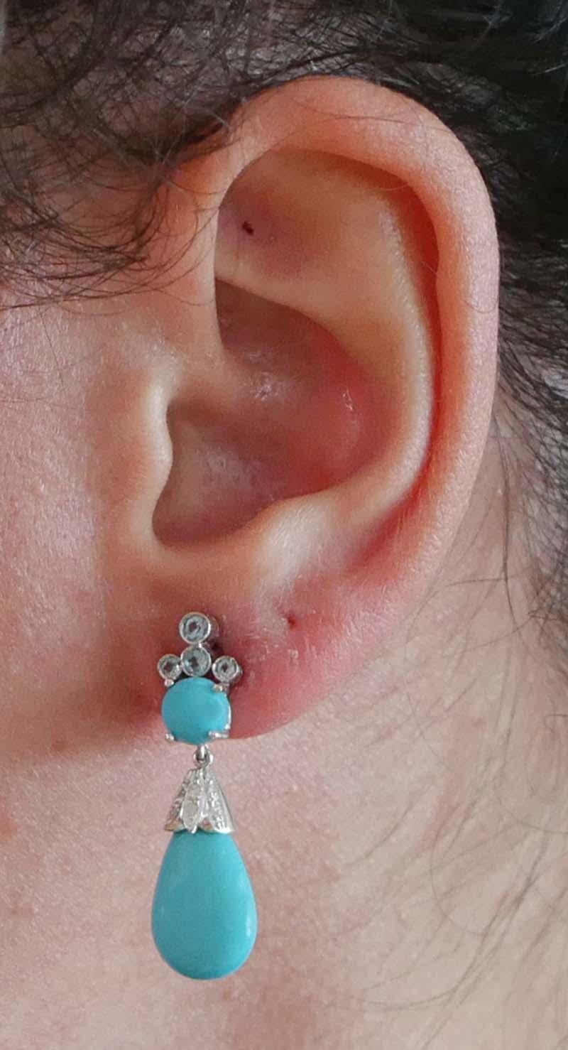 Turquoise, Aquamarine, Diamonds, Platinum Earrings. In Good Condition For Sale In Marcianise, Marcianise (CE)