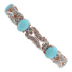 Bracelet en or rose et argent avec turquoise, aigue-marine, diamants