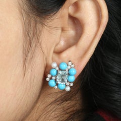 Turquoise & Aquamarine Minimal Studs Made In 14k White Gold