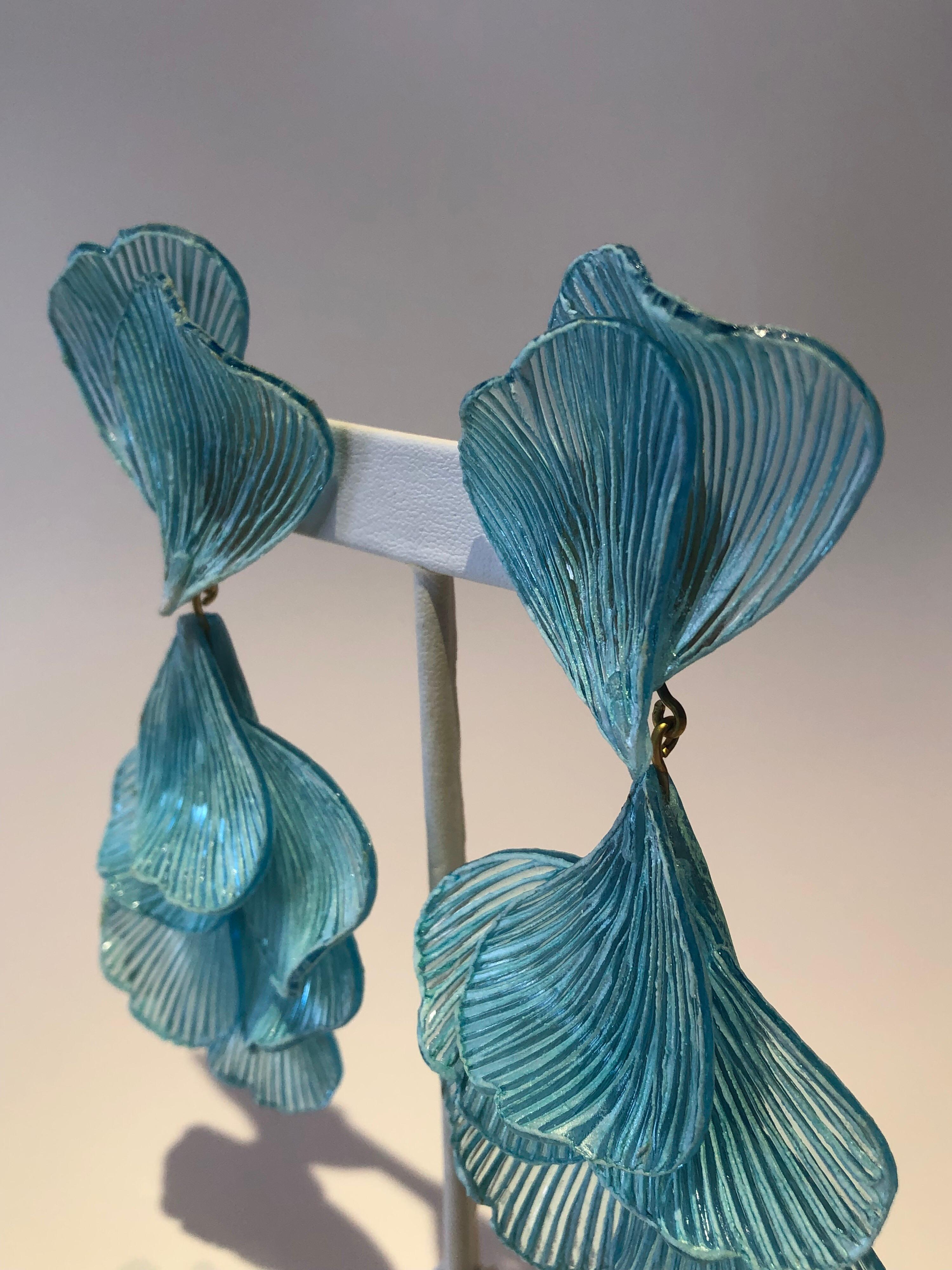 Turquoise Architectural Wave Chandelier Statement Earrings 4