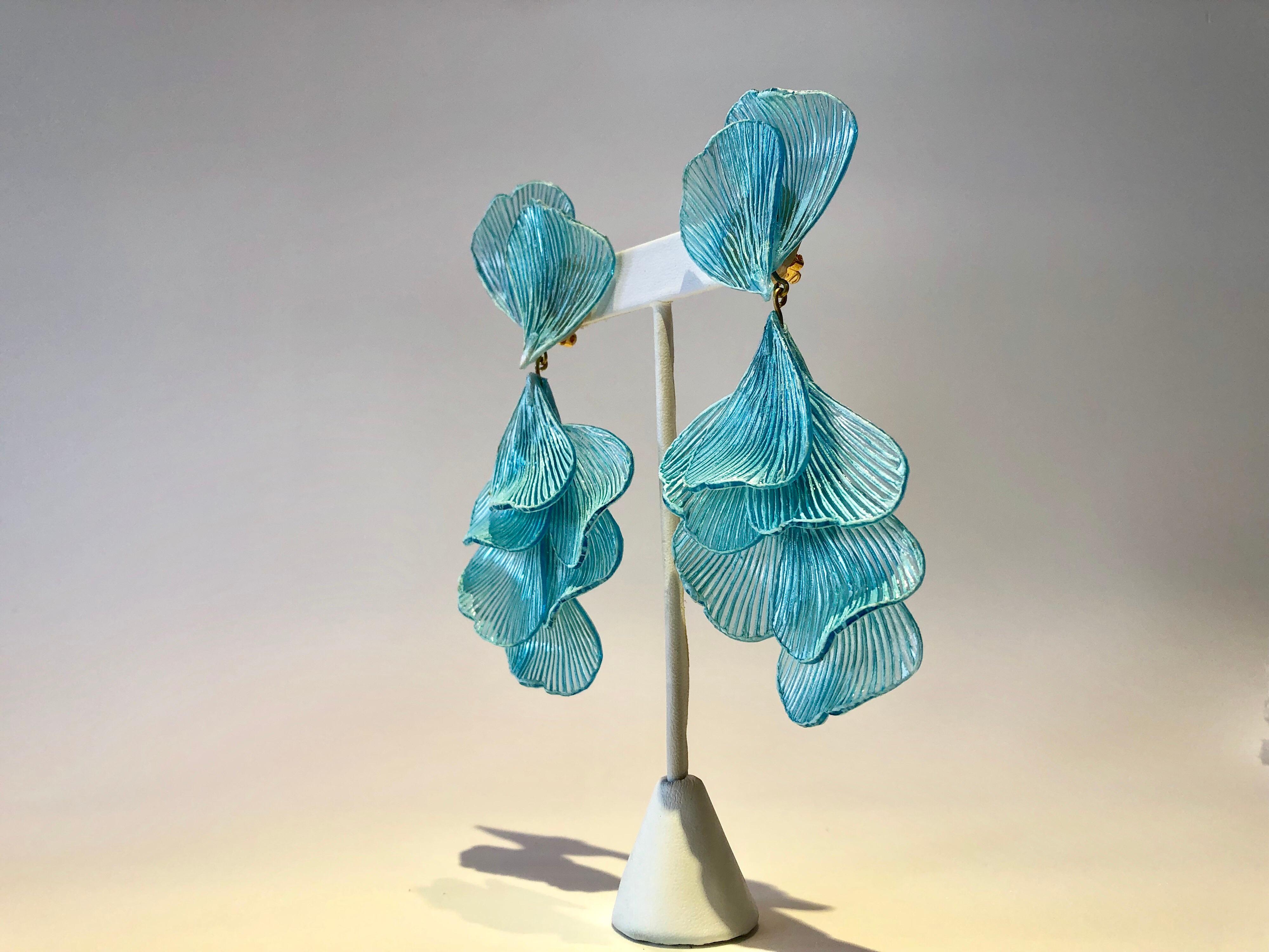 Turquoise Architectural Wave Chandelier Statement Earrings 2