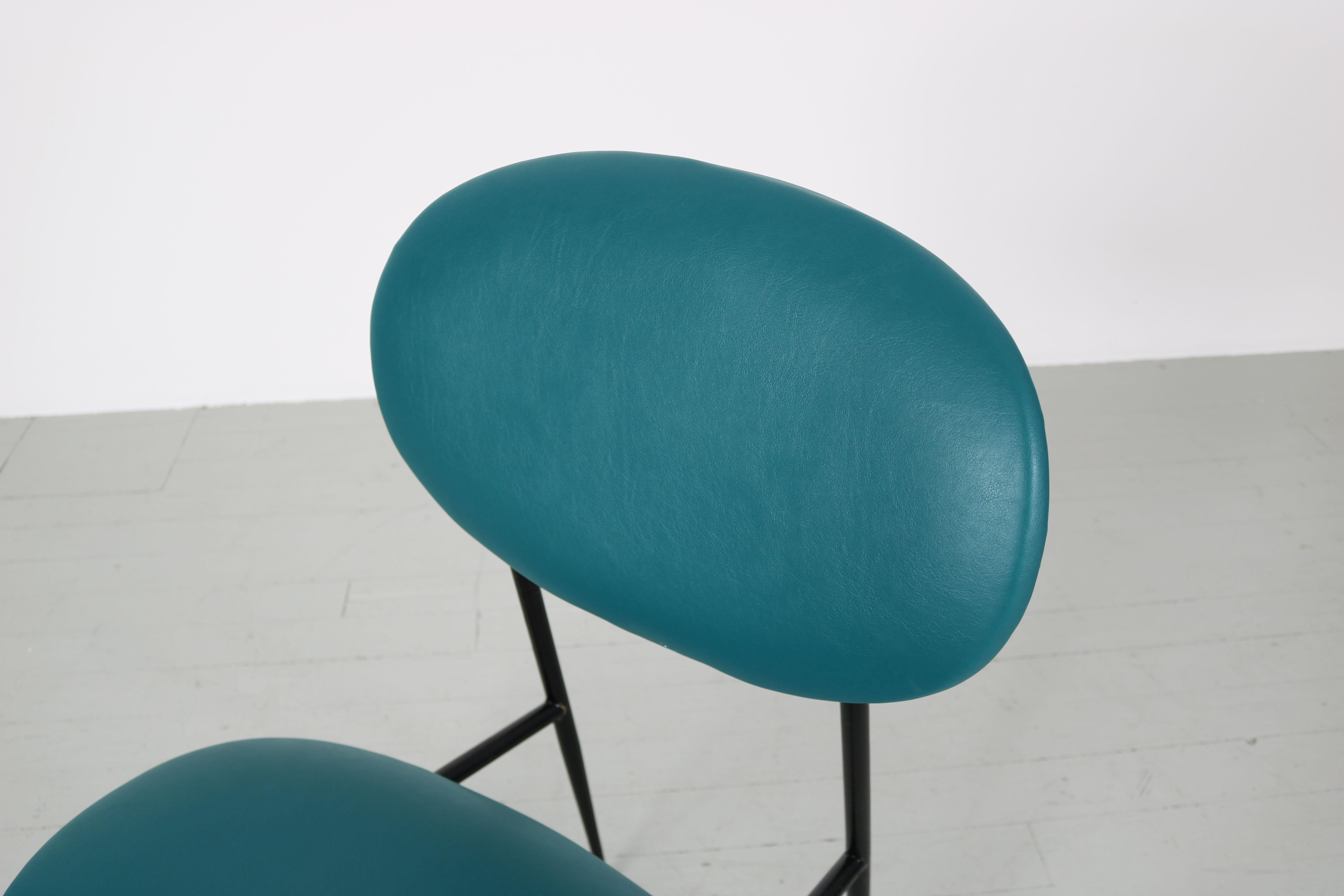 Turquoise Armchair with Imitation Leather Cover, Italy, 1950s 1