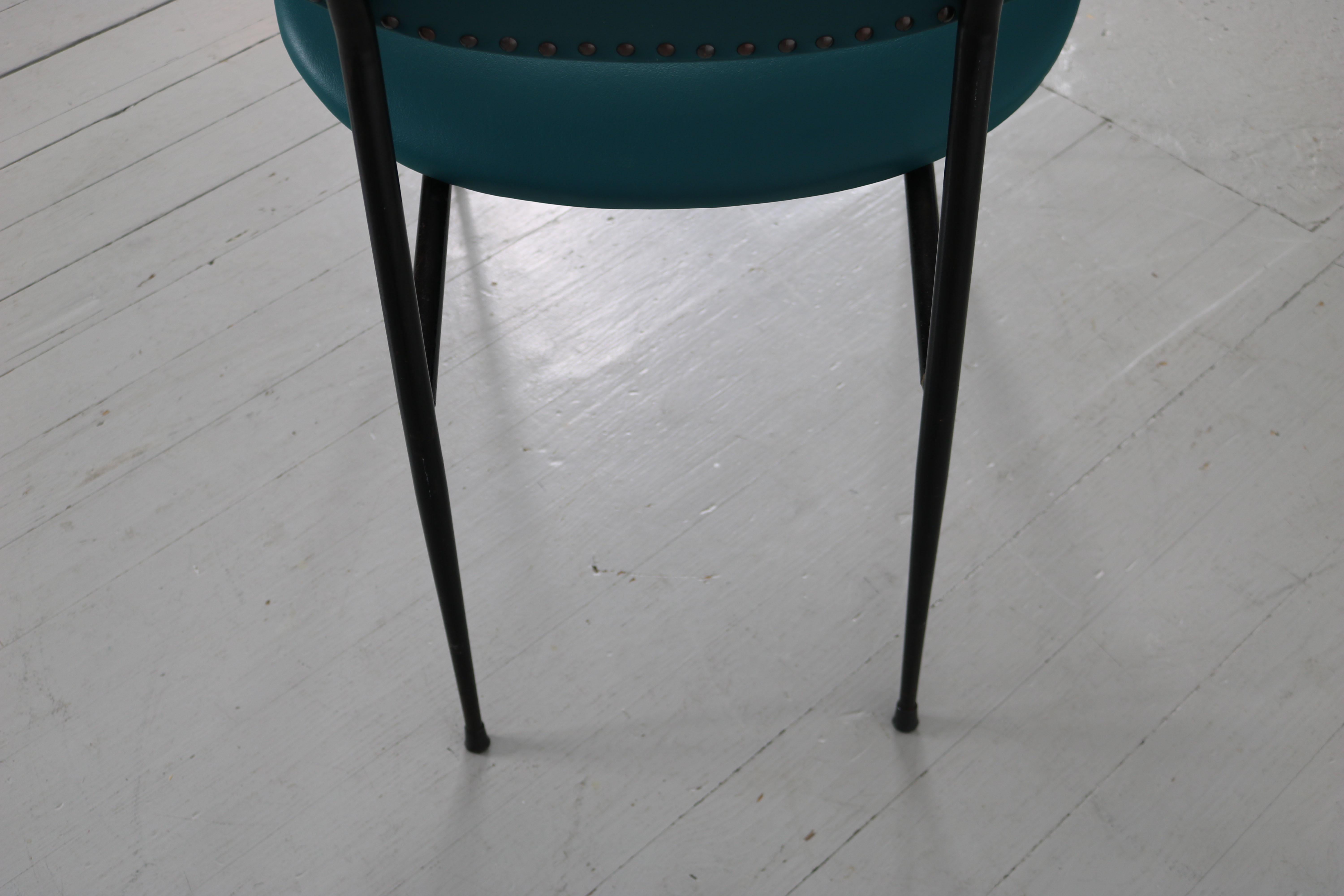 Turquoise Armchair with Imitation Leather Cover, Italy, 1950s 3