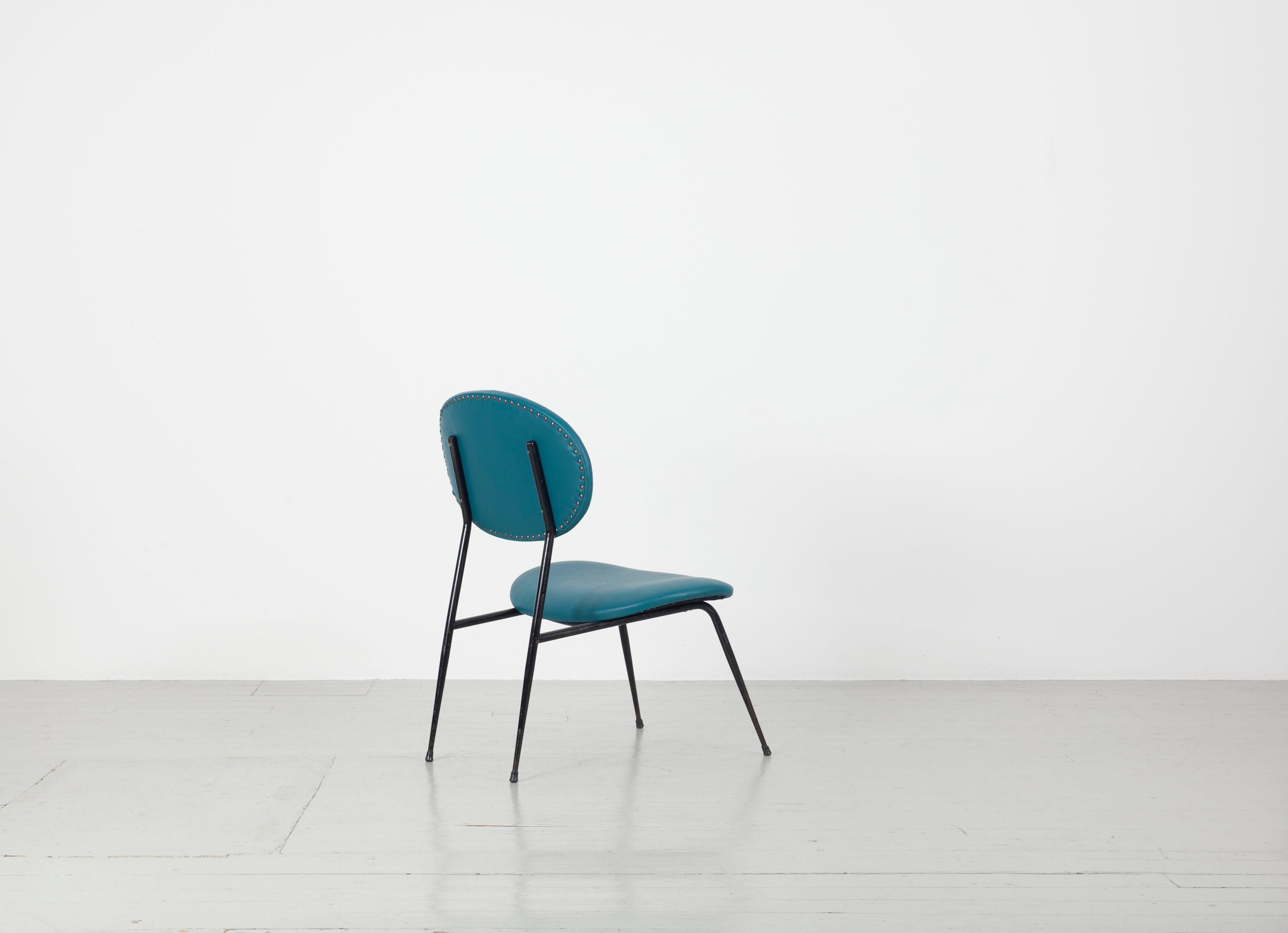 Mid-Century Modern Turquoise Armchair with Imitation Leather Cover, Italy, 1950s