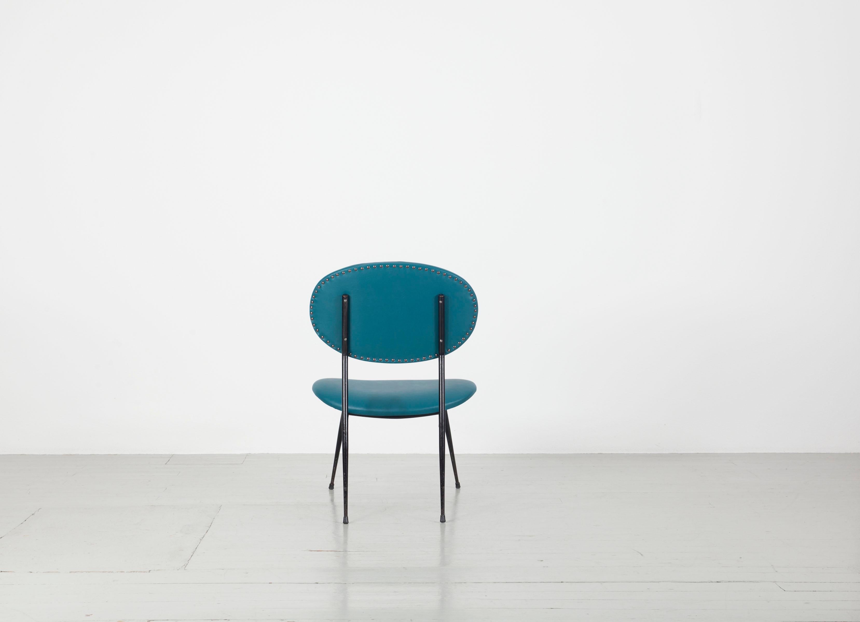 Italian Turquoise Armchair with Imitation Leather Cover, Italy, 1950s