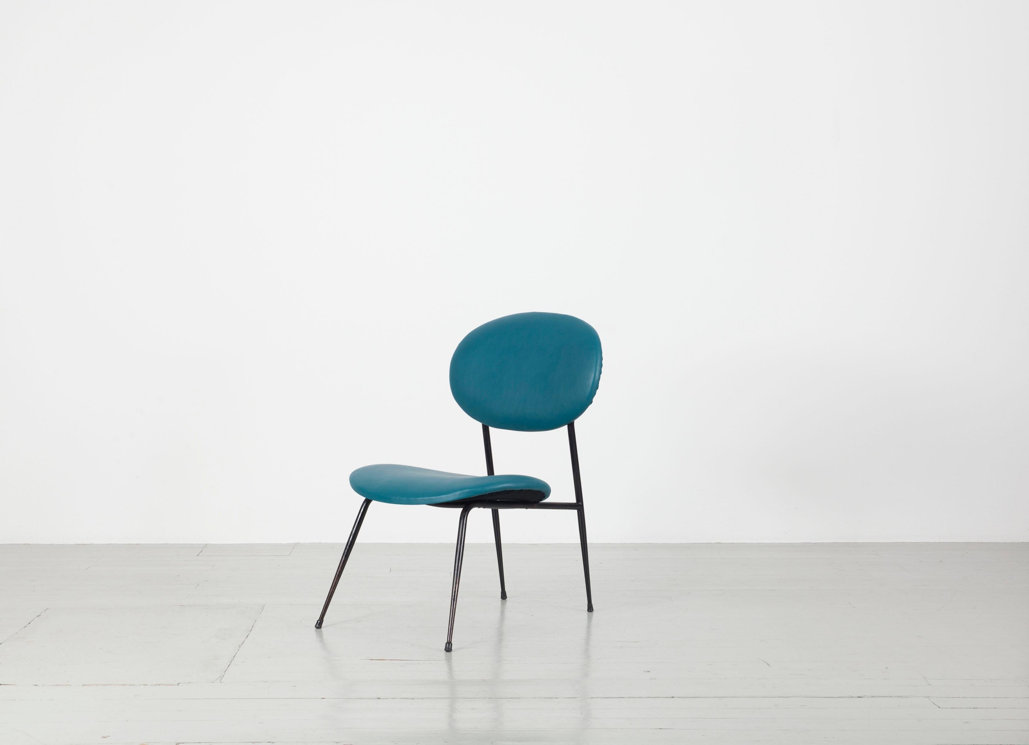 Mid-20th Century Turquoise Armchair with Imitation Leather Cover, Italy, 1950s