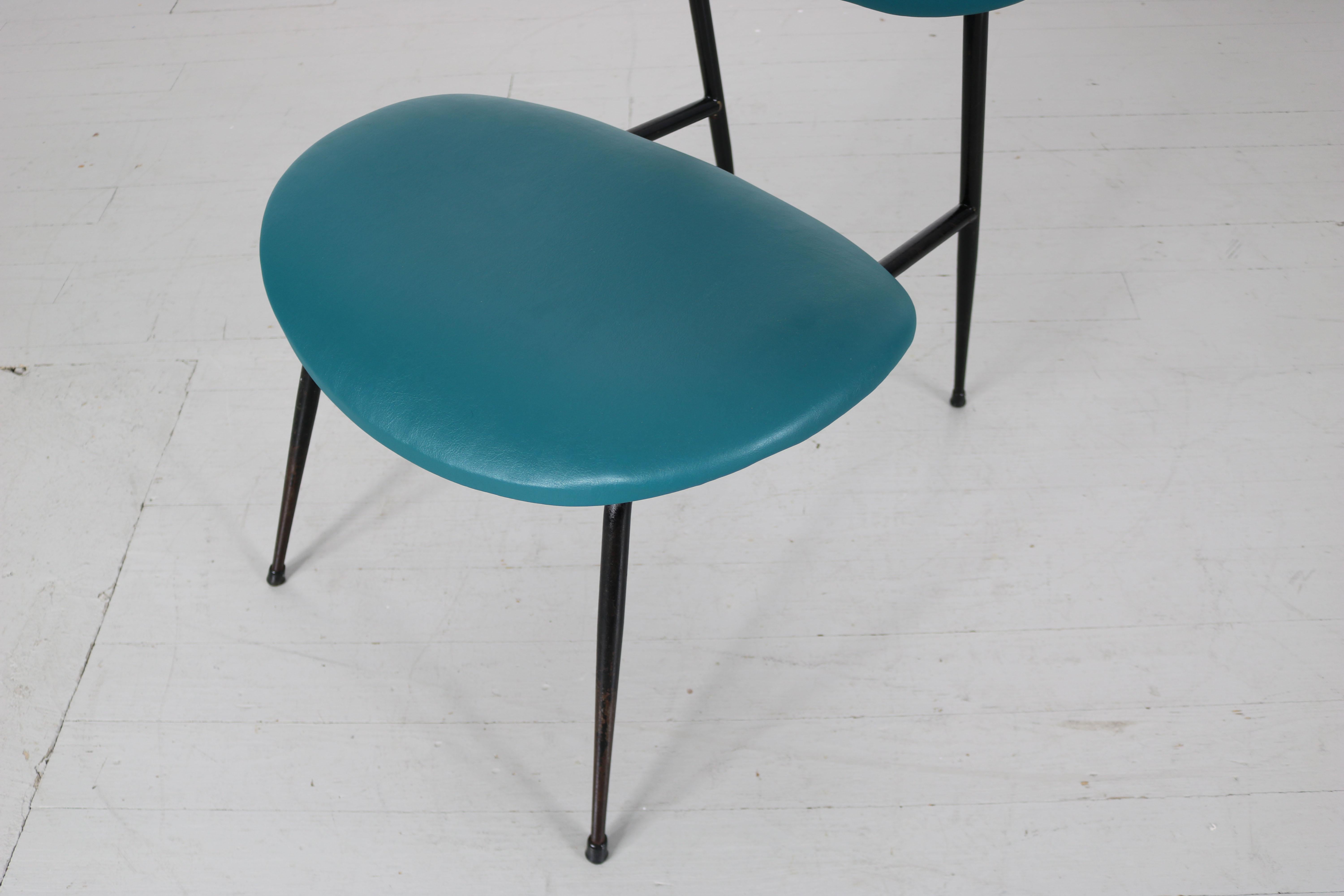 Faux Leather Turquoise Armchair with Imitation Leather Cover, Italy, 1950s