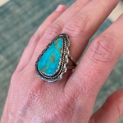 Turquoise Arrowhead Shaped Smooth Cabochon Textured Statement Sterling Ring