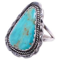 Turquoise Arrowhead Shaped Smooth Cabochon Textured Statement Sterling Ring