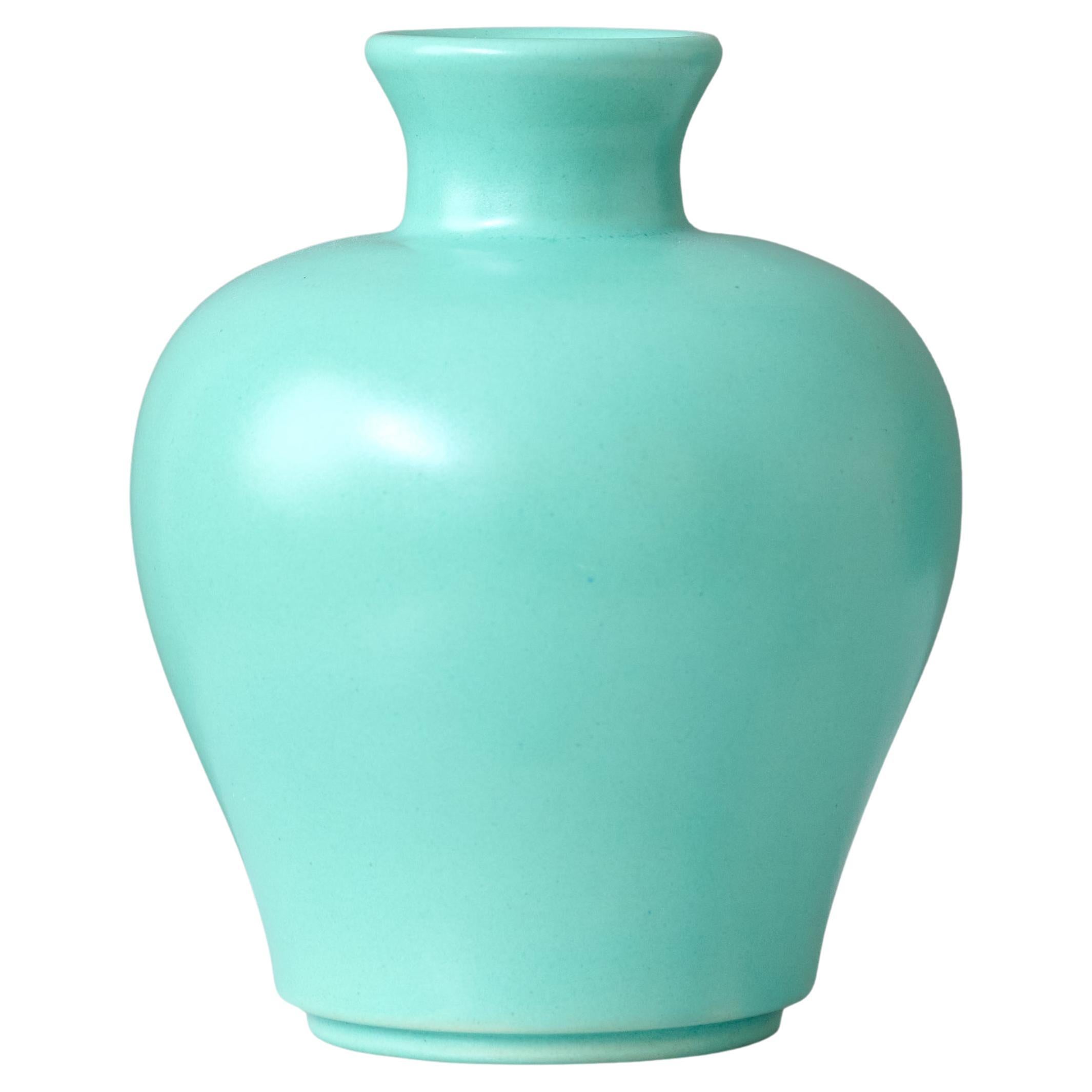 Turquoise Art Deco Ceramic Vase by Ewald Dahlskog, Bo Fajans, Sweden, 1930s. For Sale