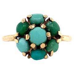 Turquoise art deco cocktail fashion ring yellow gold