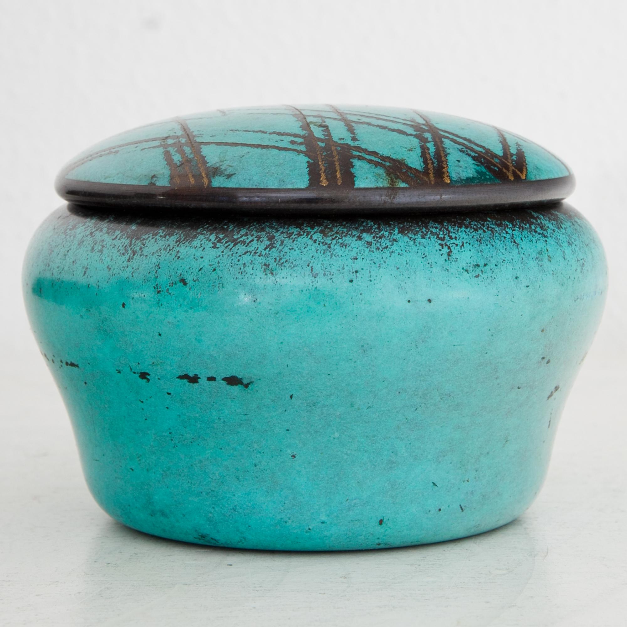 Turquoise Art Deco WMF Ikora Jar with Lid Germany 1920 In Good Condition For Sale In New York, NY