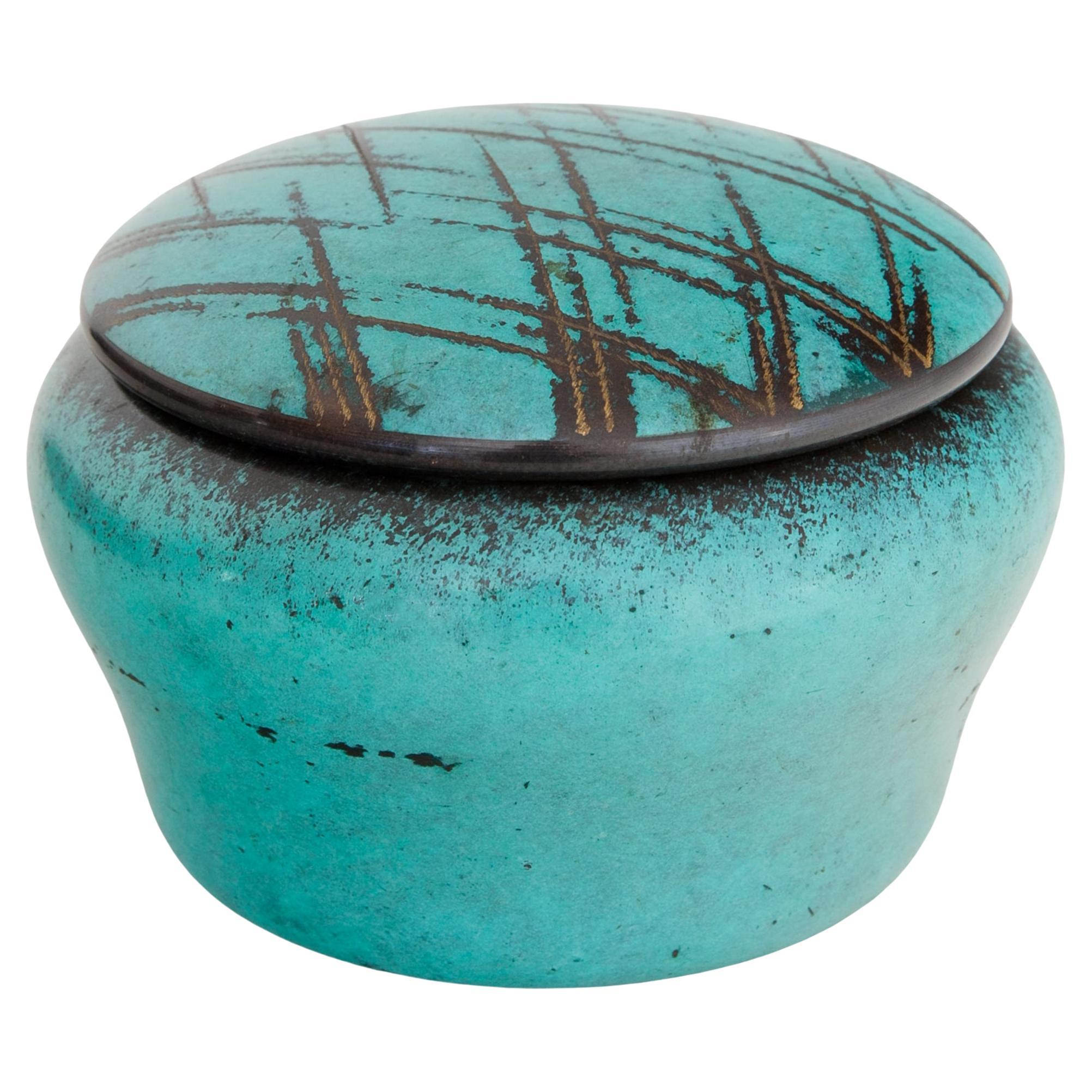 Turquoise Art Deco WMF Ikora Jar with Lid Germany 1920 For Sale