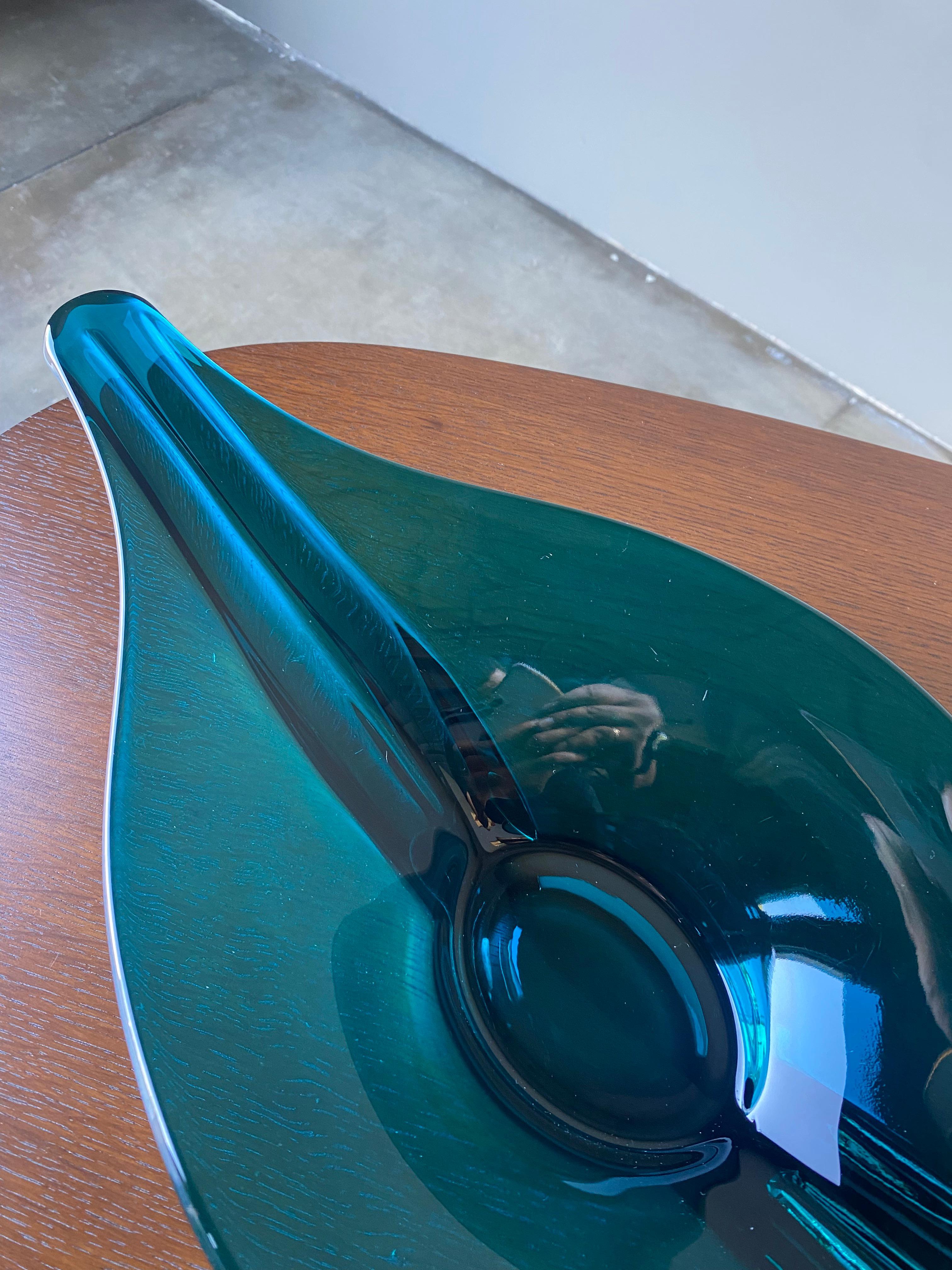Turquoise Art Glass Bowl, Circa 1975 4
