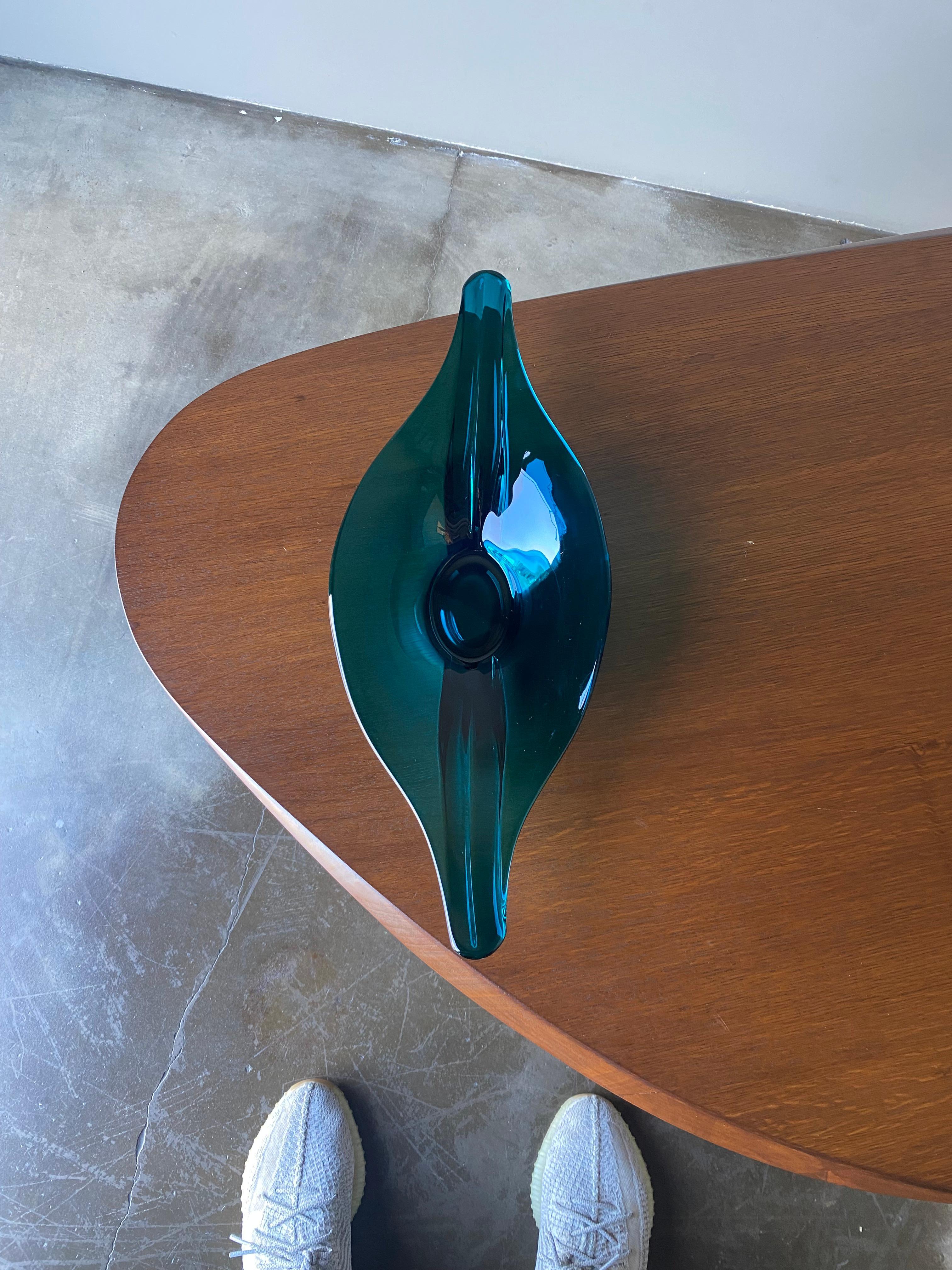 Turquoise Art Glass Bowl, Circa 1975 5
