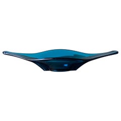Vintage Turquoise Art Glass Bowl, Circa 1975
