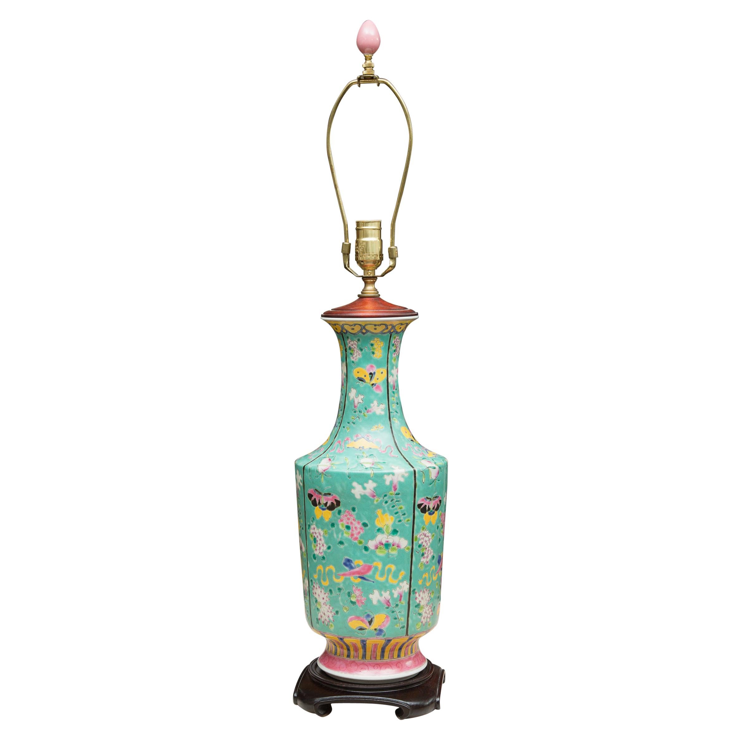 Turquoise Asian Vase as a Table Lamp