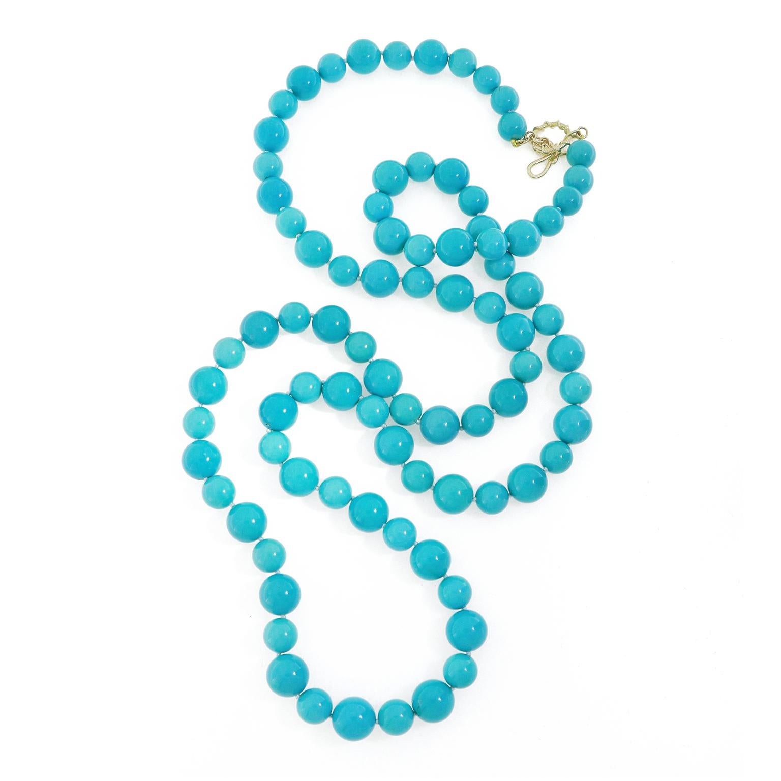 Contemporary Sleeping Beauty Turquoise Ball 18K Yellow Gold Necklace