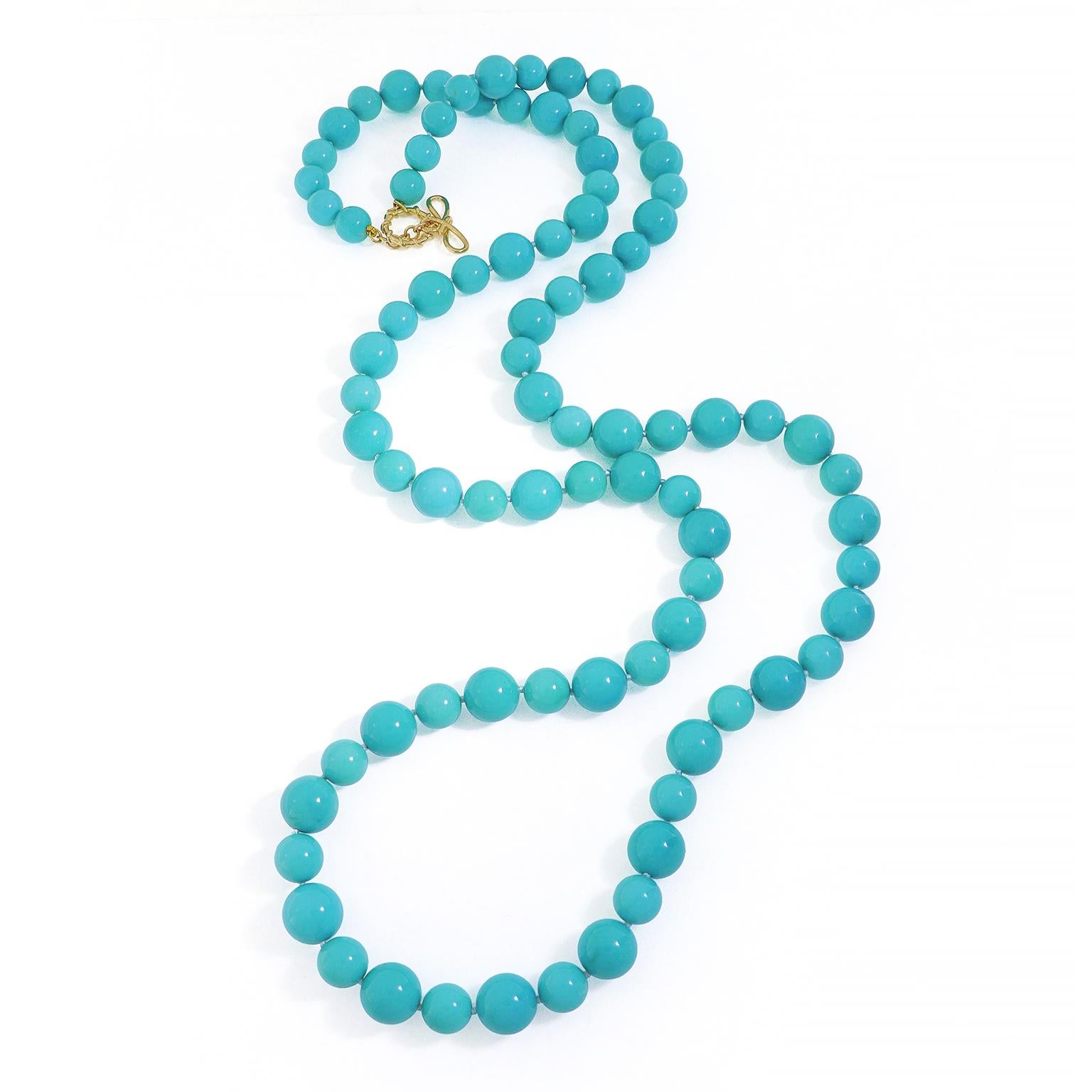 Ball Cut Sleeping Beauty Turquoise Ball 18K Yellow Gold Necklace For Sale