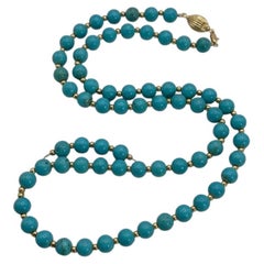 Turquoise Bead 18k Yellow Gold Necklace
