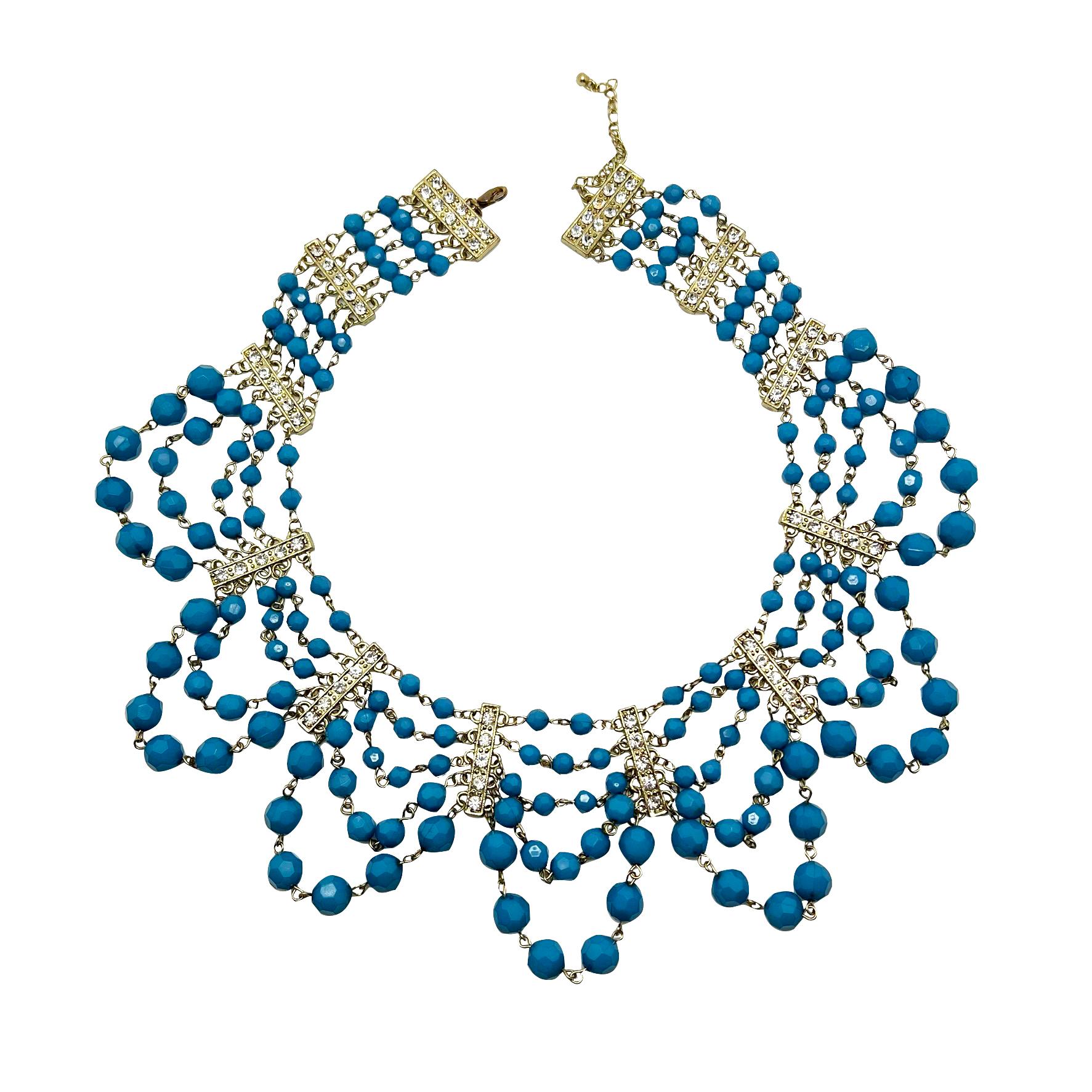 Women's or Men's Turquoise Bead & Crystal Festoon Collar 2000s For Sale