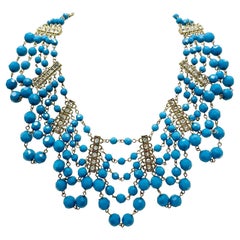 Turquoise Bead & Crystal Festoon Collar 2000s