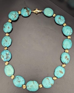 Turquoise Bead Gold and Diamond Necklace