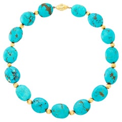 Turquoise Bead Gold and Diamond Necklace