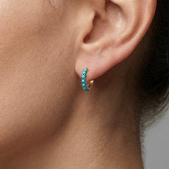 Turquoise Bead Huggie 14K (or 18k upon request) Yellow Gold Hoop Earrings