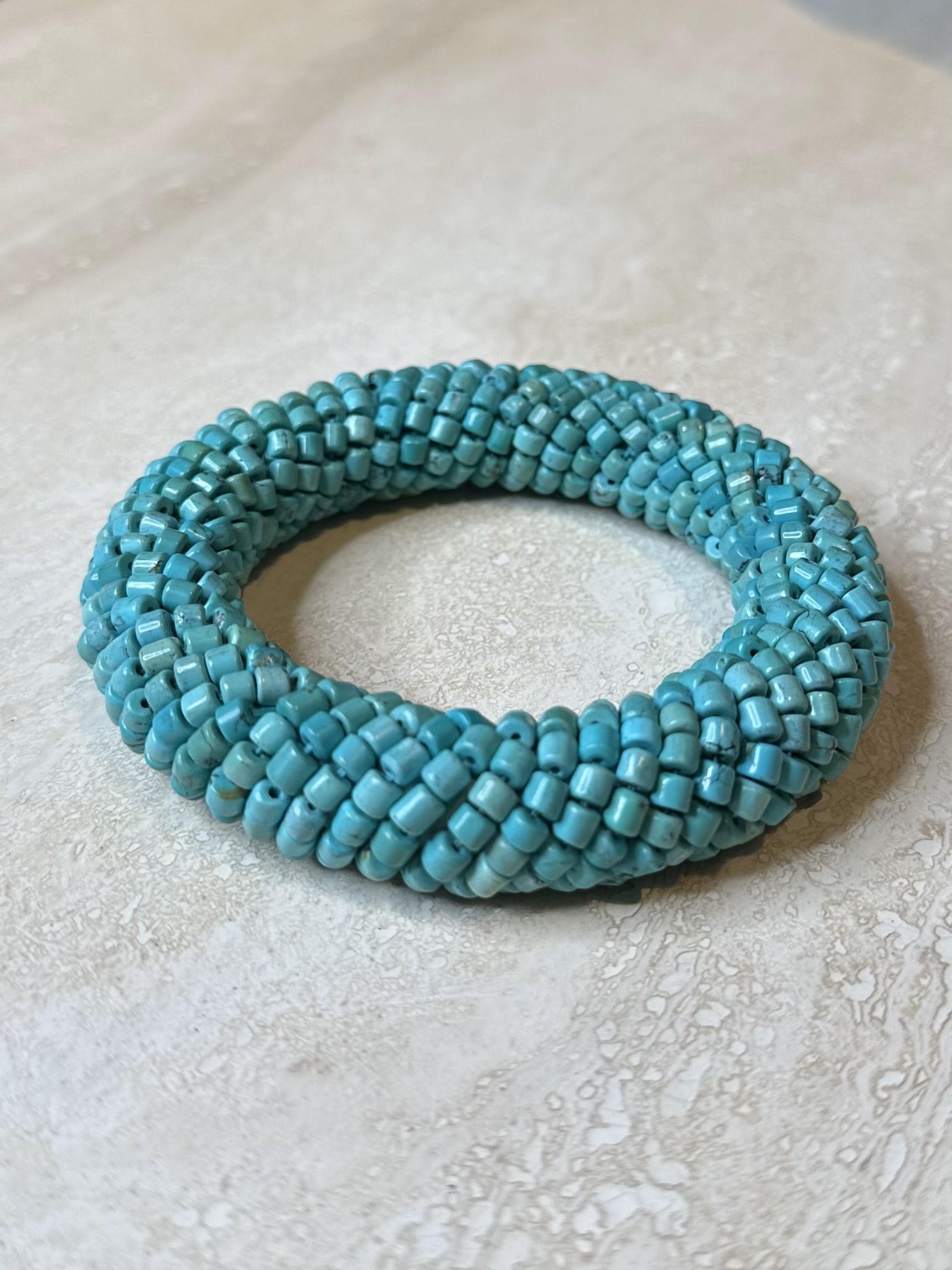 Vintage Boho Turquoise Beaded Bangle In Good Condition In West Palm Beach, FL