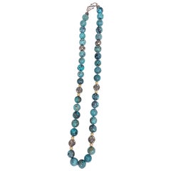 Turquoise Beaded Necklace with 14k Yellow Gold and Sterling Silver Accents