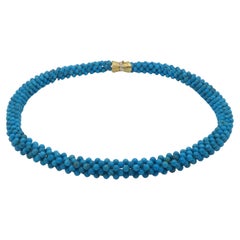 Turquoise Beaded Woven Choker with Gold & Diamond Clasp