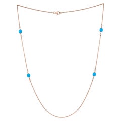 Turquoise Beads Diamond Accents Station Chain Necklace 18 Karat Rose Gold