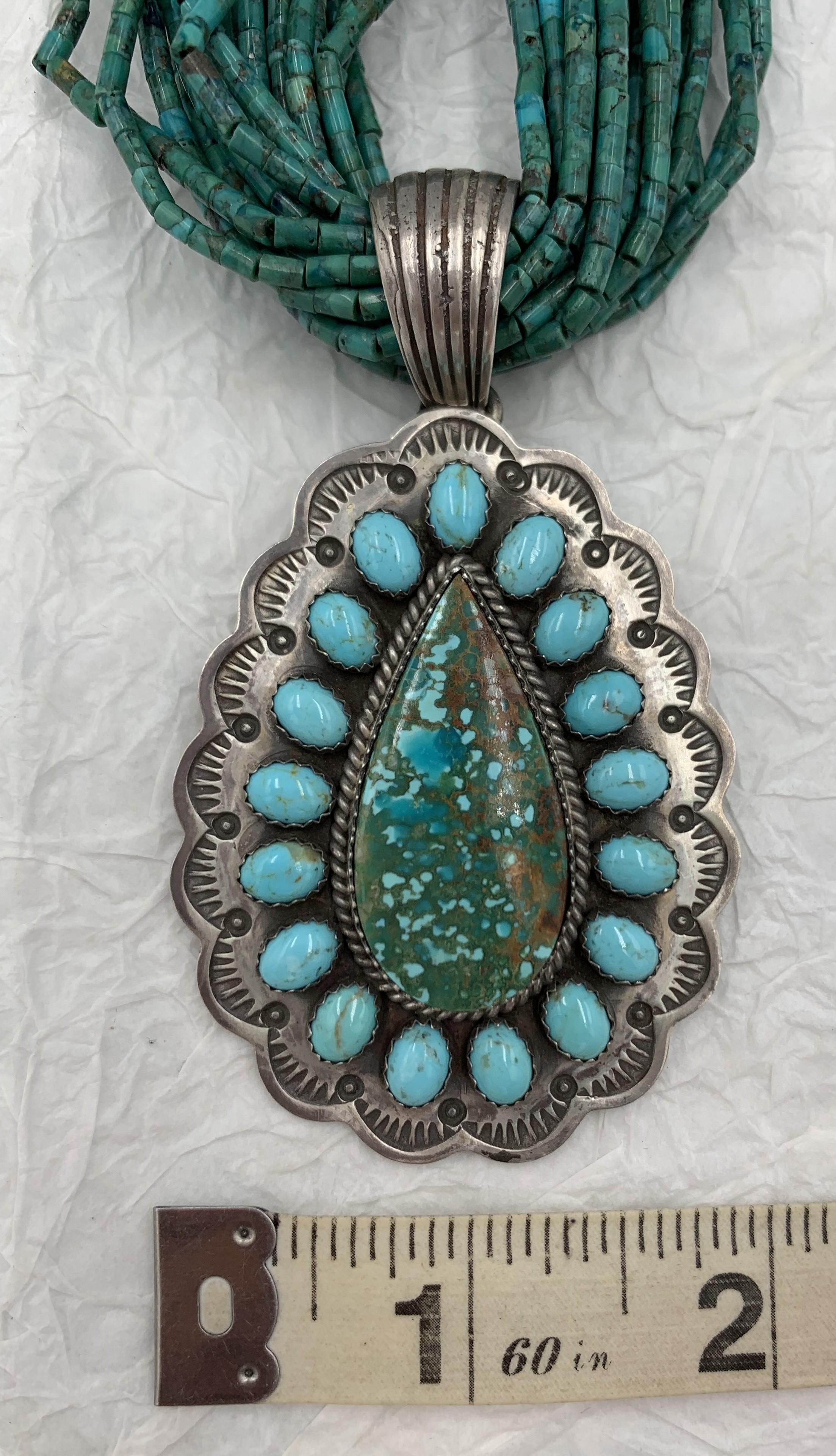 Turquoise Beaded Necklace with Turquoise Pendant For Sale 7