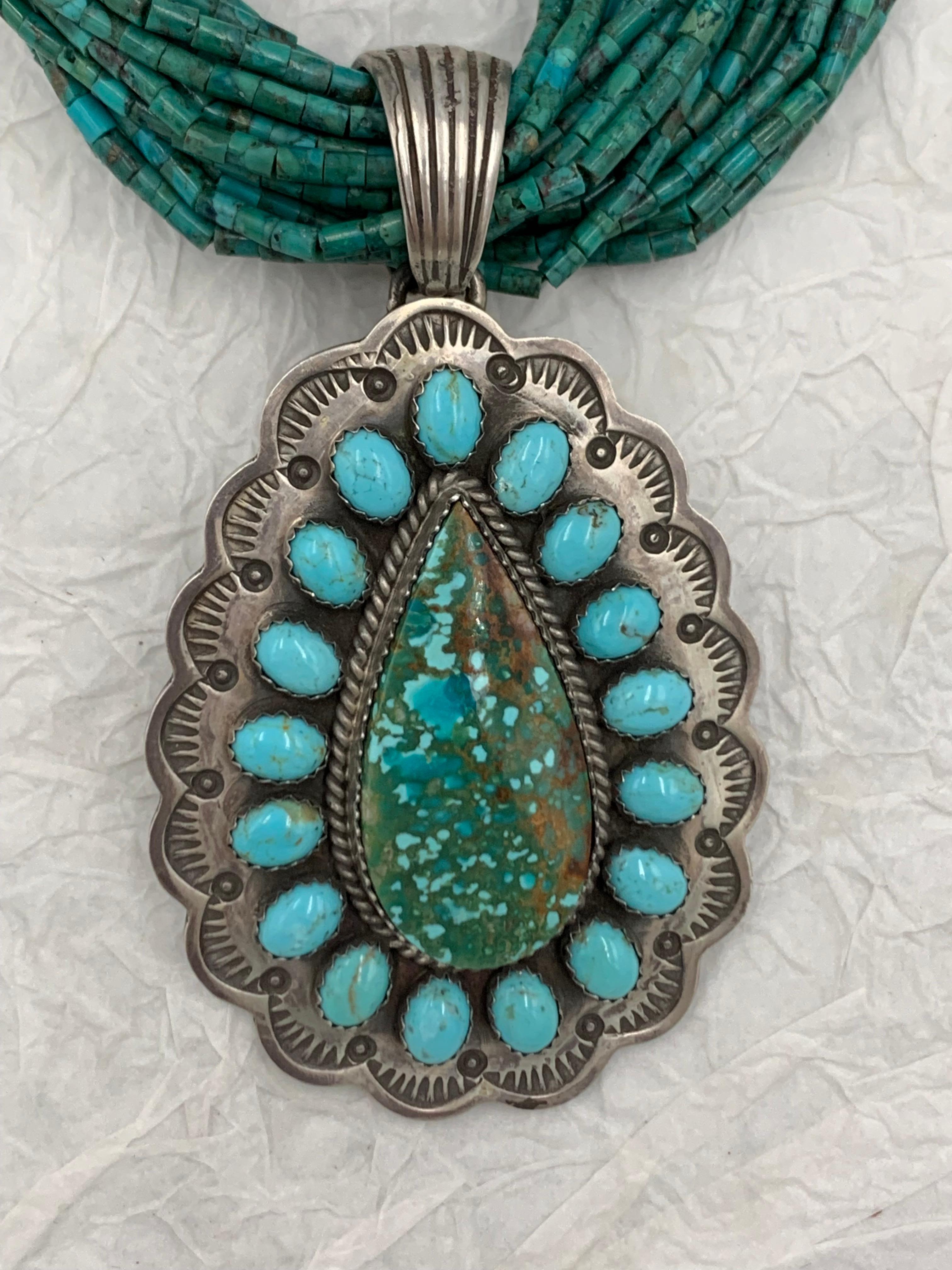 Turquoise Beaded Necklace with Turquoise Pendant For Sale 9