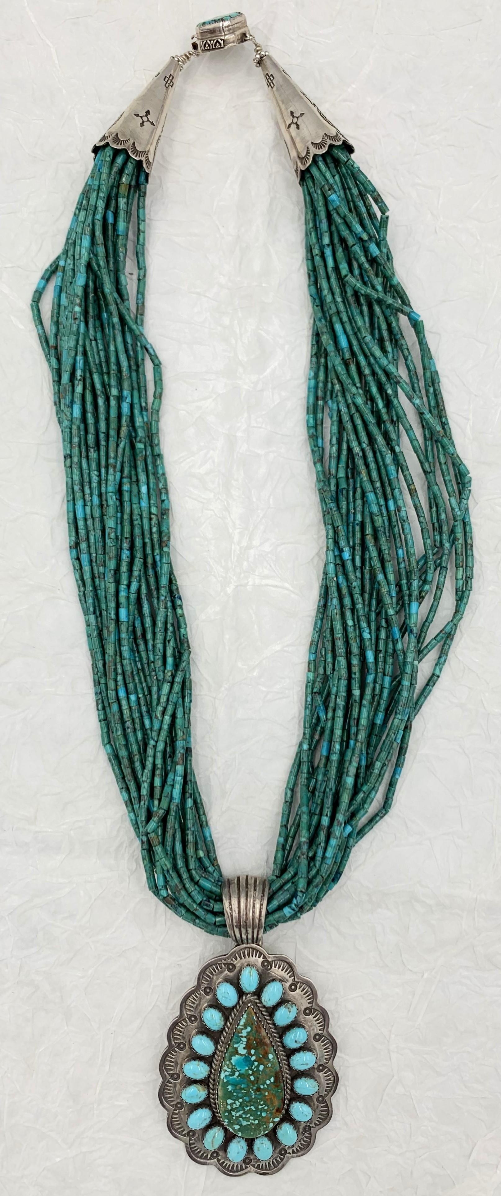 Turquoise Beaded Necklace with Turquoise Pendant For Sale 10