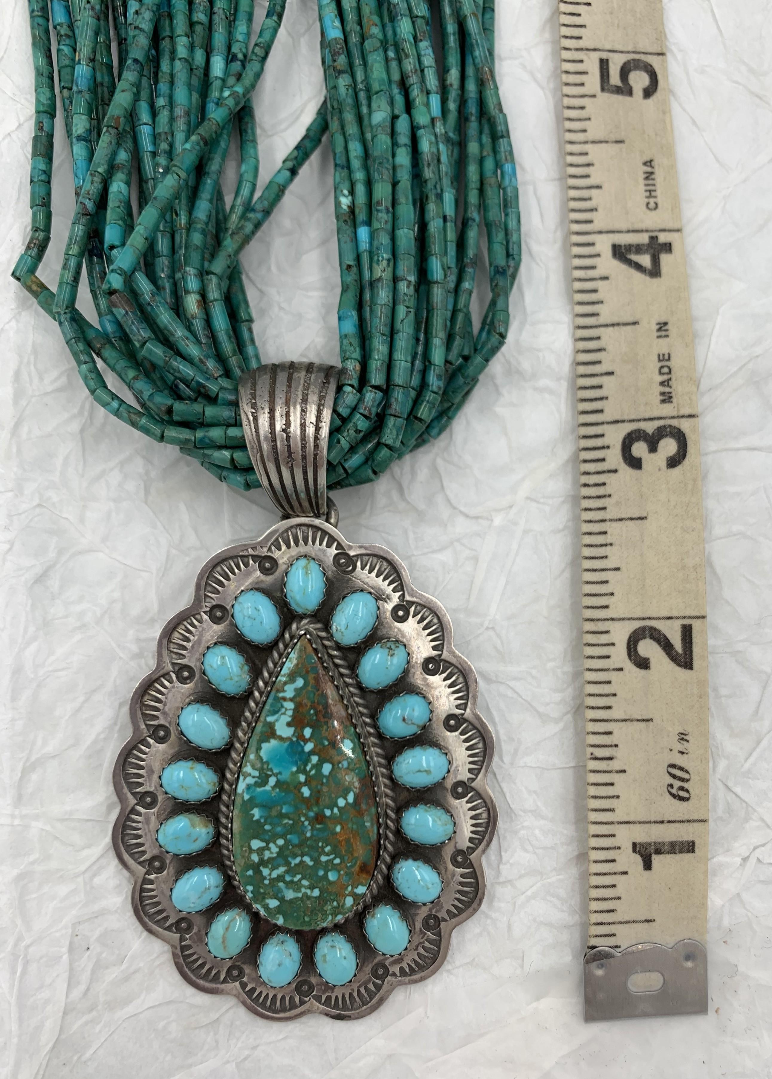 Turquoise Beaded Necklace with Turquoise Pendant For Sale 11