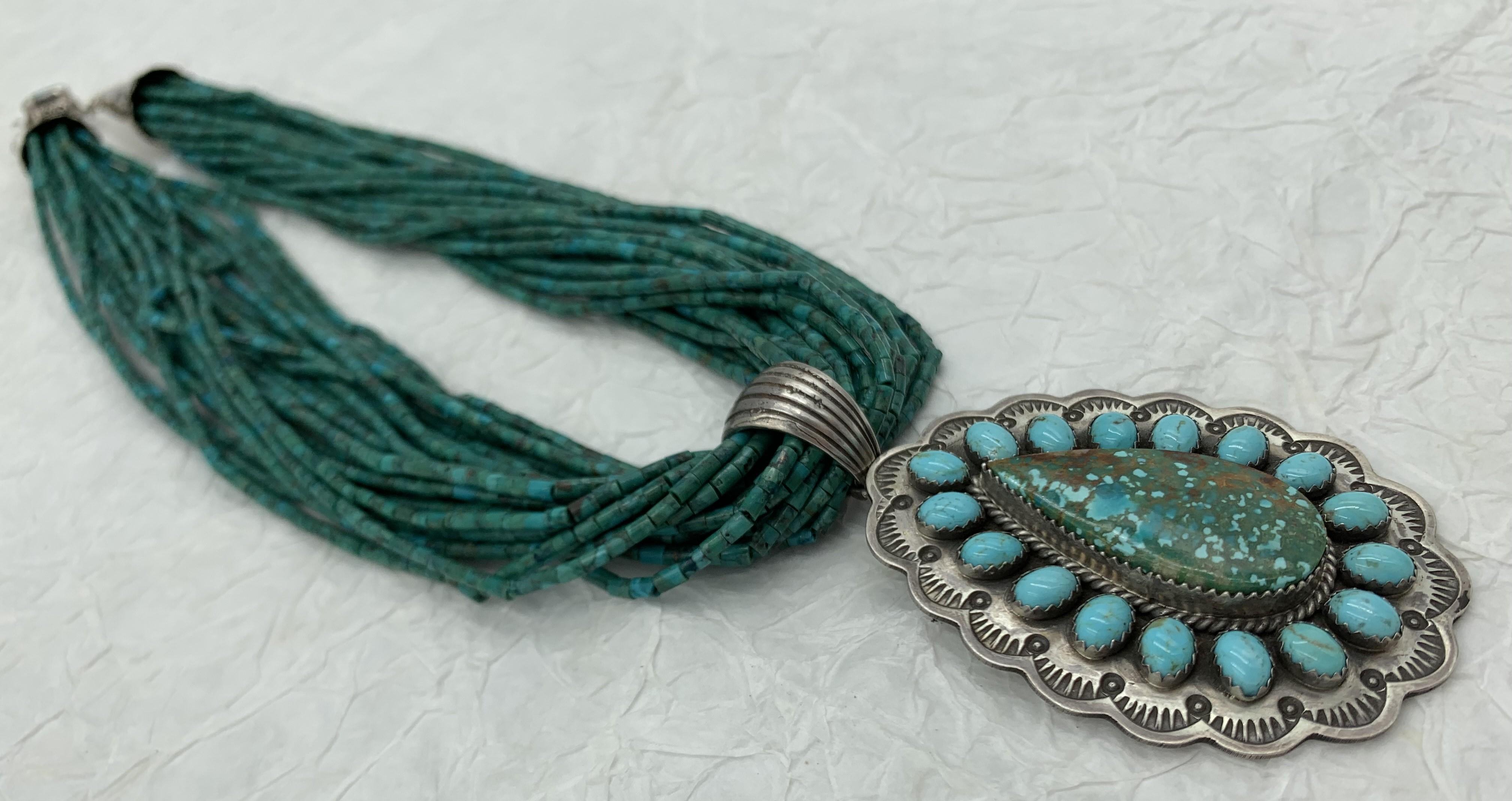 Turquoise Beaded Necklace with Turquoise Pendant For Sale 2