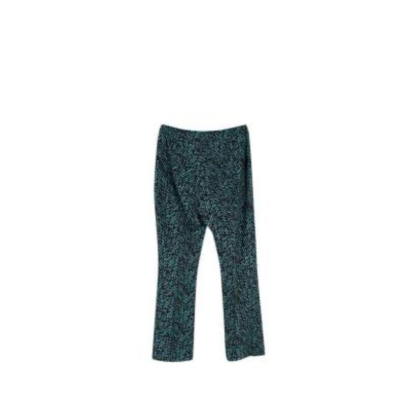 Prada Turquoise & Black Herringbone Printed Kickflare Trousers - Size xxs In Excellent Condition For Sale In London, GB