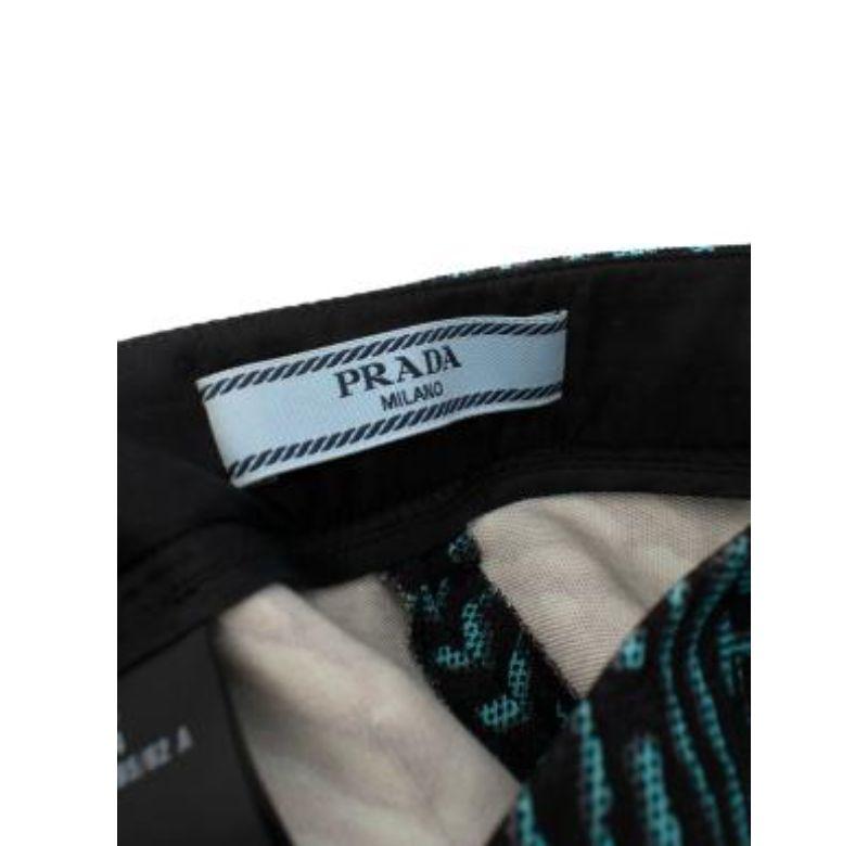 Prada Turquoise & Black Herringbone Printed Kickflare Trousers - Size xxs For Sale 1