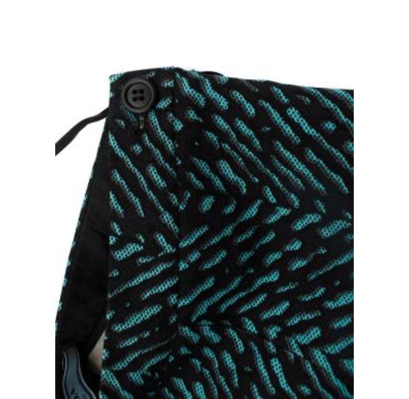 Prada Turquoise & Black Herringbone Printed Kickflare Trousers - Size xxs For Sale 3