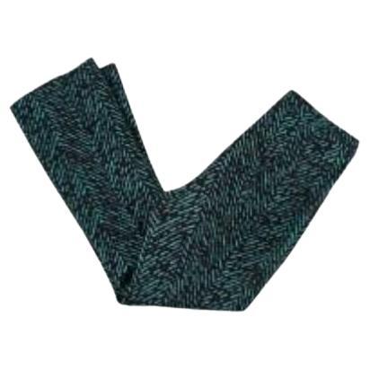 Prada Turquoise & Black Herringbone Printed Kickflare Trousers - Size xxs For Sale
