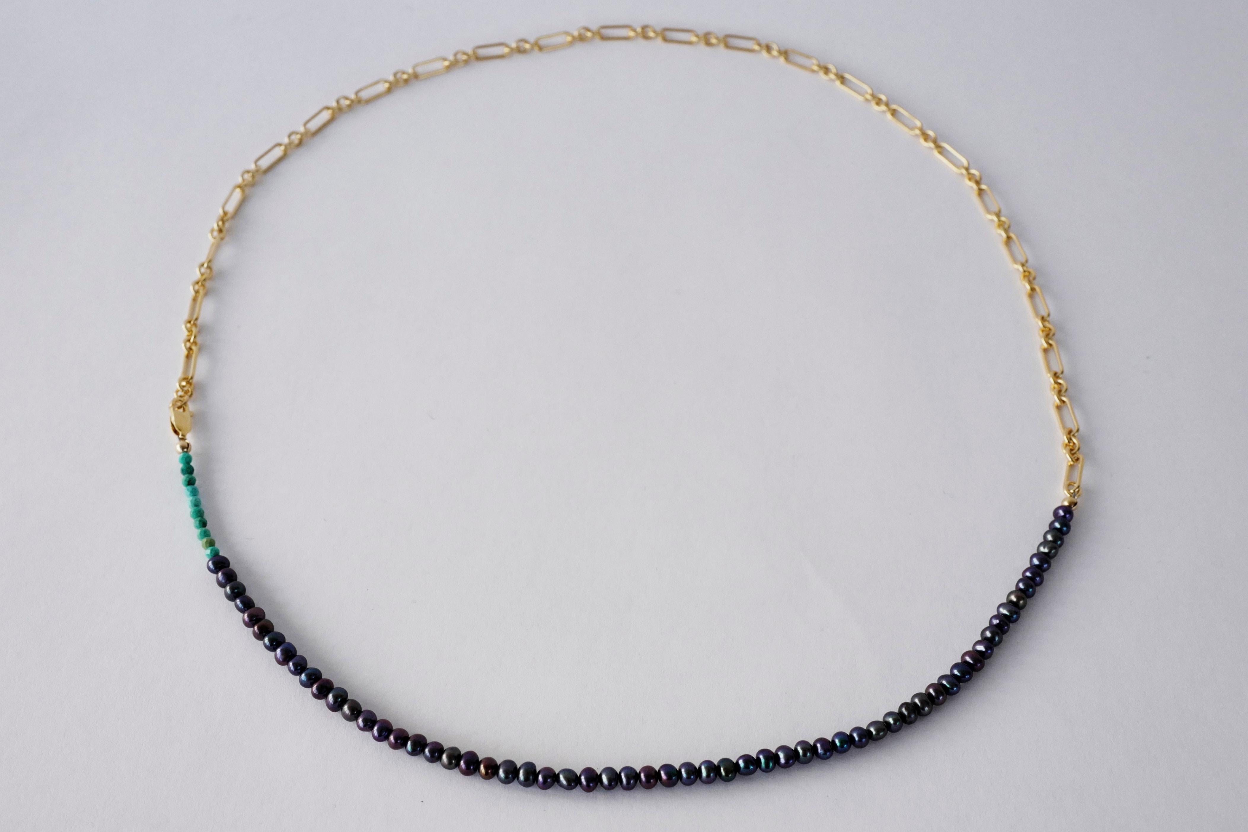 Schwarze Perle Türkis Gold gefüllte Kette Perlen Choker Halskette J Dauphin (Rundschliff) im Angebot