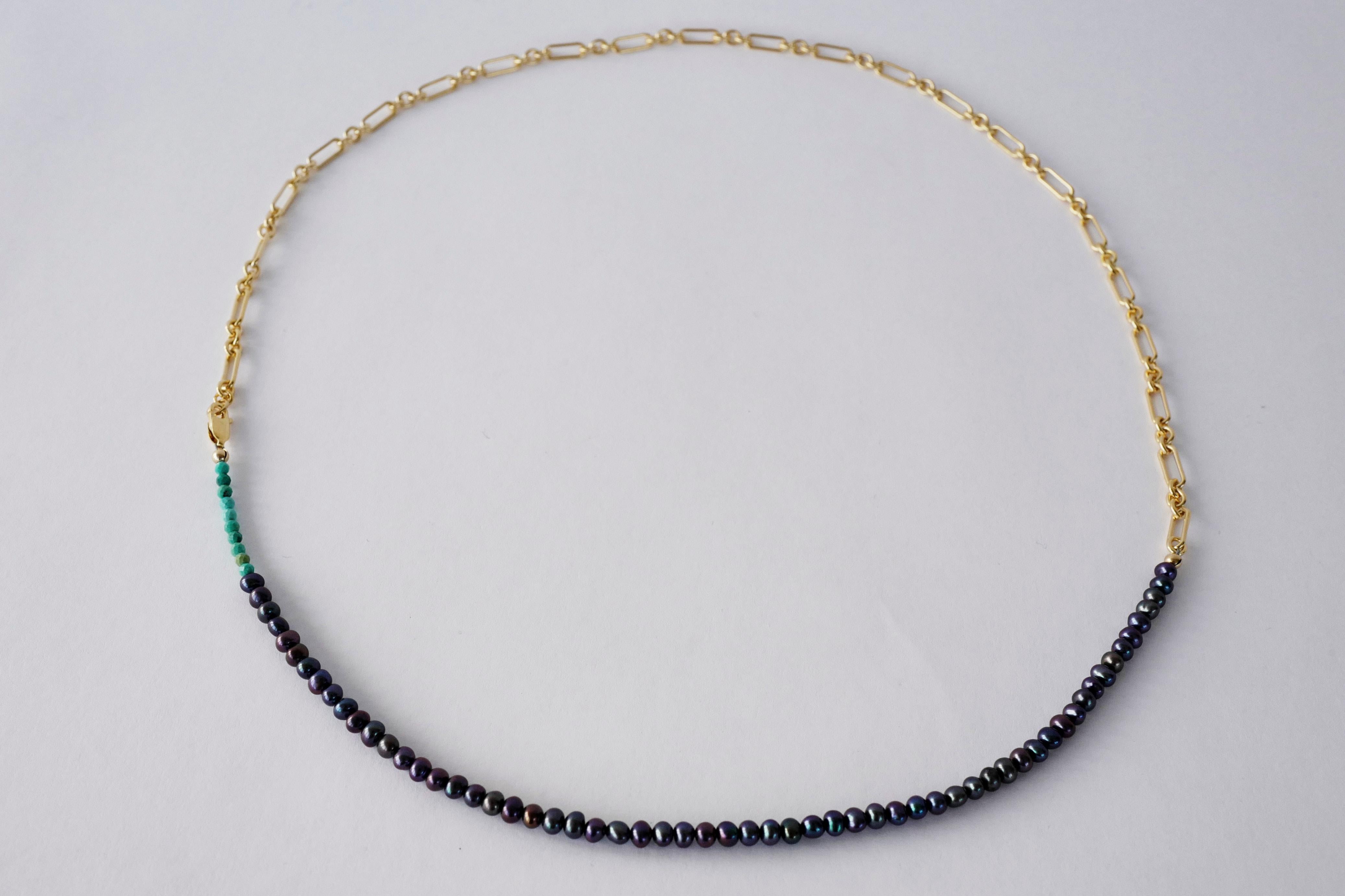 Schwarze Perle Türkis Gold gefüllte Kette Perlen Choker Halskette J Dauphin im Zustand „Neu“ im Angebot in Los Angeles, CA