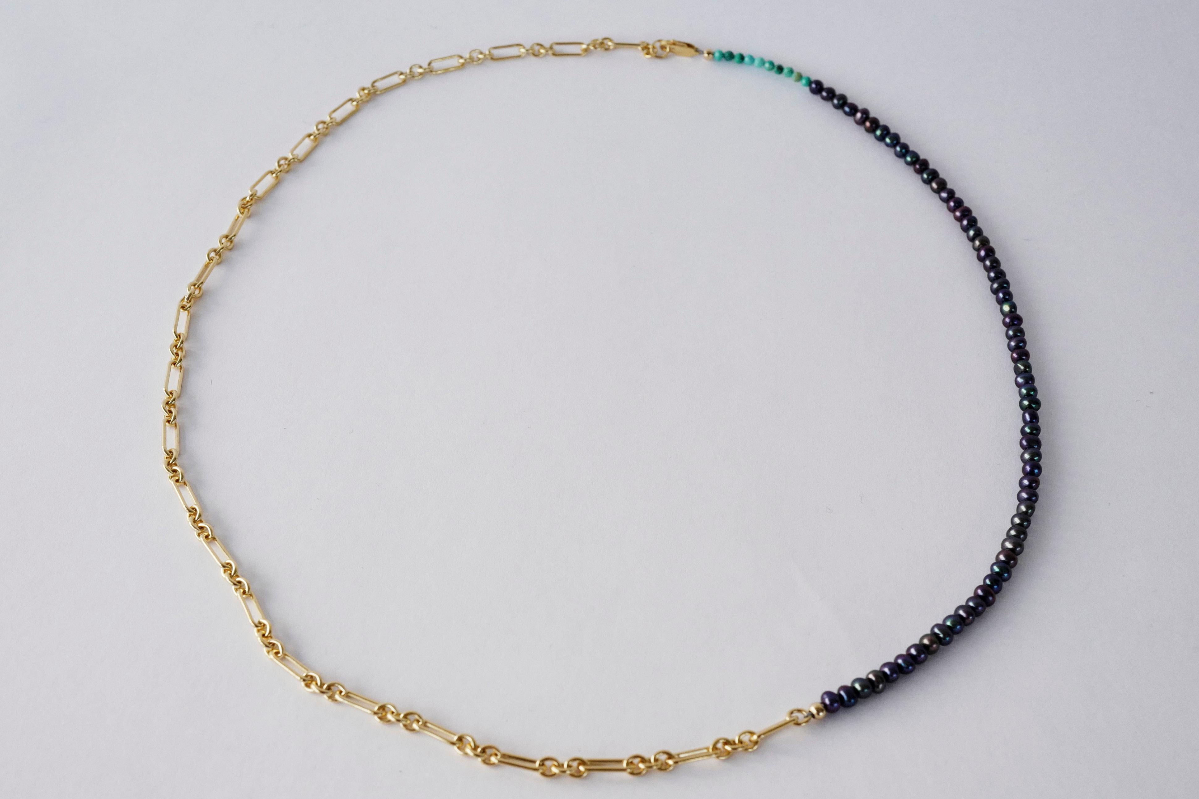 Romantic Black Pearl Turquoise Gold Filled Chain Beaded Choker Necklace J Dauphin For Sale
