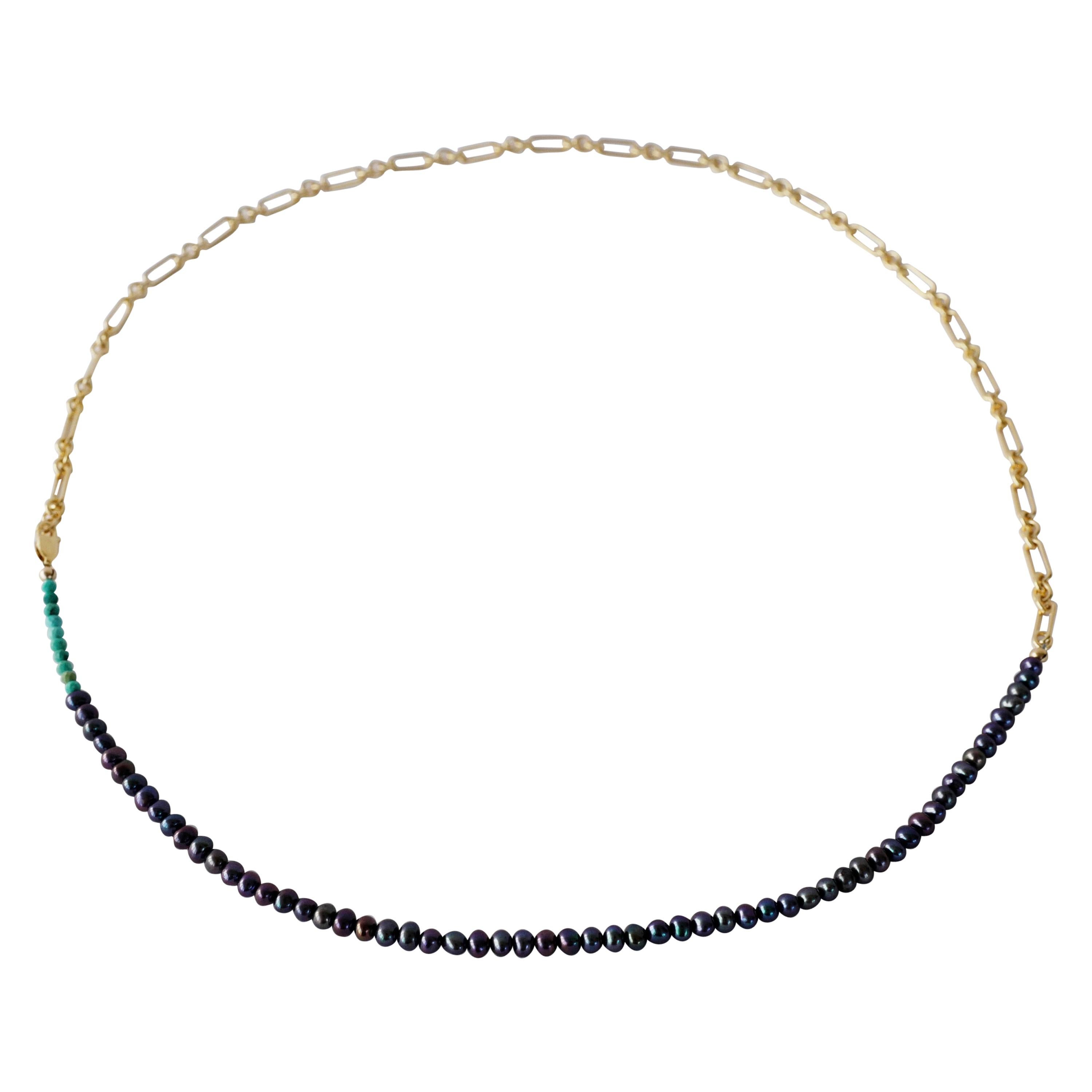 Black Pearl Turquoise Gold Filled Chain Beaded Choker Necklace J Dauphin