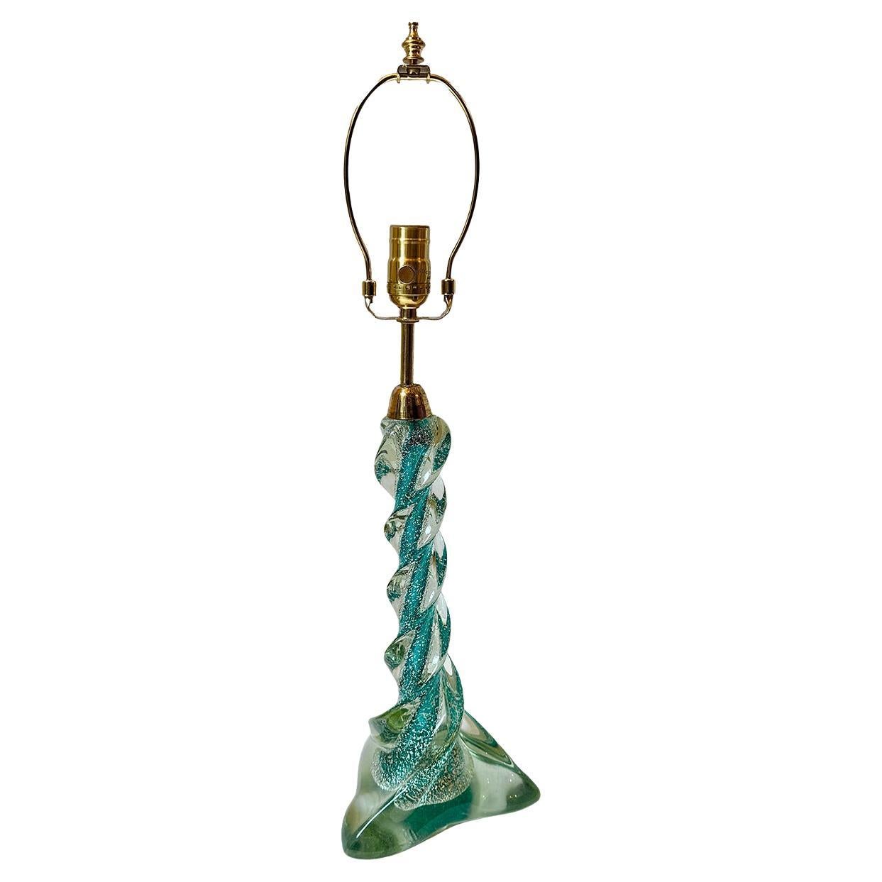 Türkisfarbene Lampe aus geblasenem Glas
